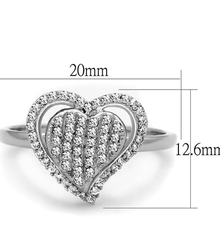 TS192 - Rhodium 925 Sterling Silver Ring with AAA Grade CZ  in Clear