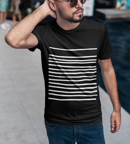 Mens T-Shirt with Lines in Black