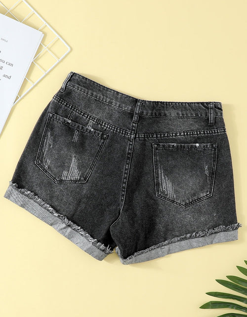 Load image into Gallery viewer, Women&#39;s Distressed Ripped Rolled Hem Blue Denim Shorts
