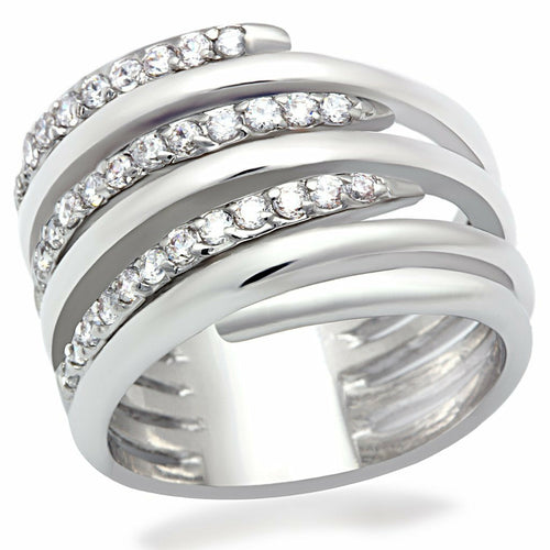 Load image into Gallery viewer, LO2075 - Rhodium Brass Ring with AAA Grade CZ  in Clear
